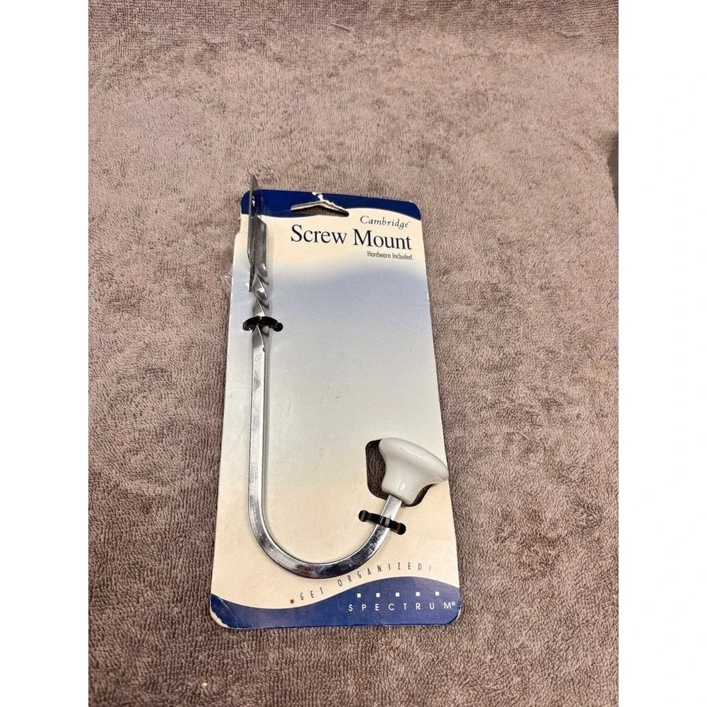 Vtg Cambridge Wall Hook Silver White NEW Chrome Ceramic Single Screw Mount